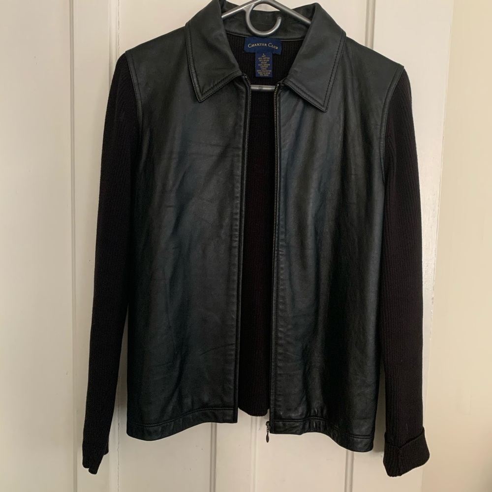 EUC Charter Club Leather Sweater Jacket L
